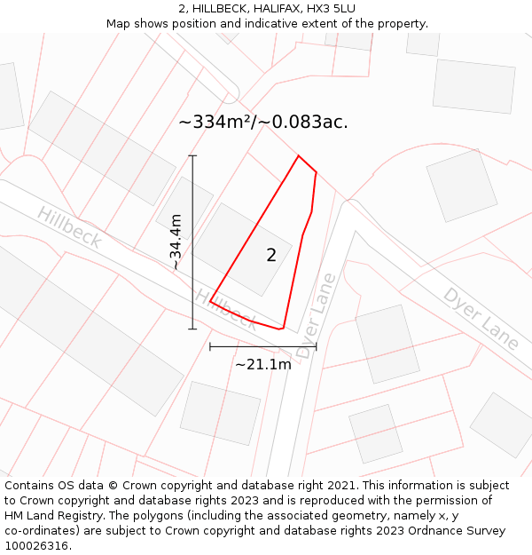 2, HILLBECK, HALIFAX, HX3 5LU: Plot and title map