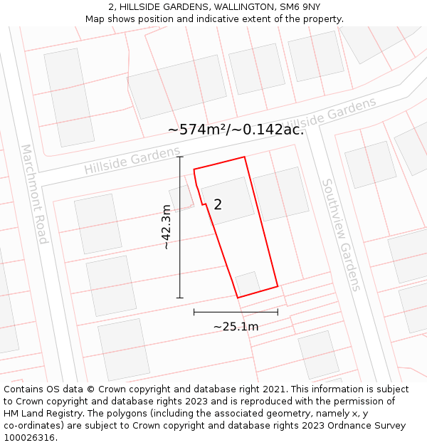 2, HILLSIDE GARDENS, WALLINGTON, SM6 9NY: Plot and title map