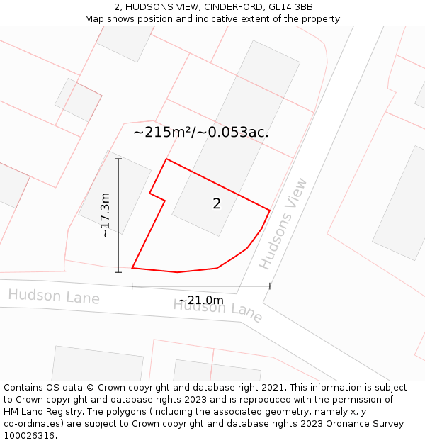 2, HUDSONS VIEW, CINDERFORD, GL14 3BB: Plot and title map