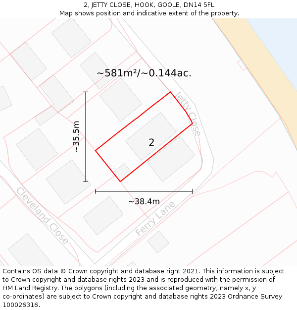 2, JETTY CLOSE, HOOK, GOOLE, DN14 5FL: Plot and title map