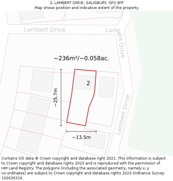 2, LAMBERT DRIVE, SALISBURY, SP2 9FP: Plot and title map