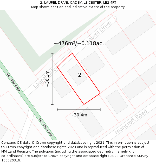 2, LAUREL DRIVE, OADBY, LEICESTER, LE2 4RT: Plot and title map