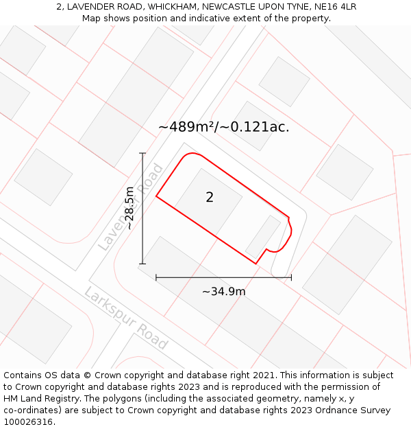2, LAVENDER ROAD, WHICKHAM, NEWCASTLE UPON TYNE, NE16 4LR: Plot and title map