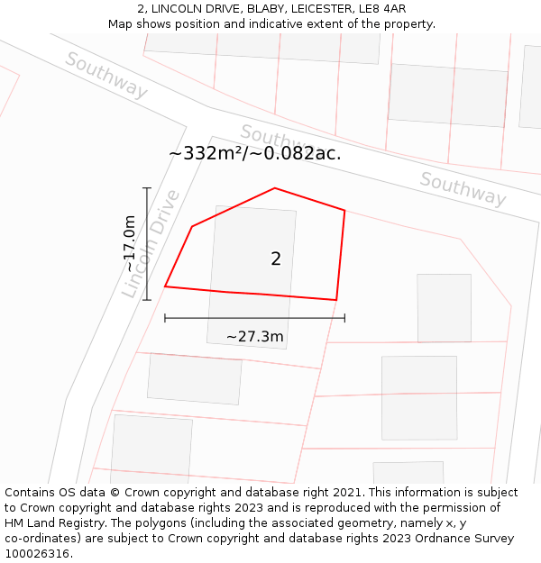 2, LINCOLN DRIVE, BLABY, LEICESTER, LE8 4AR: Plot and title map