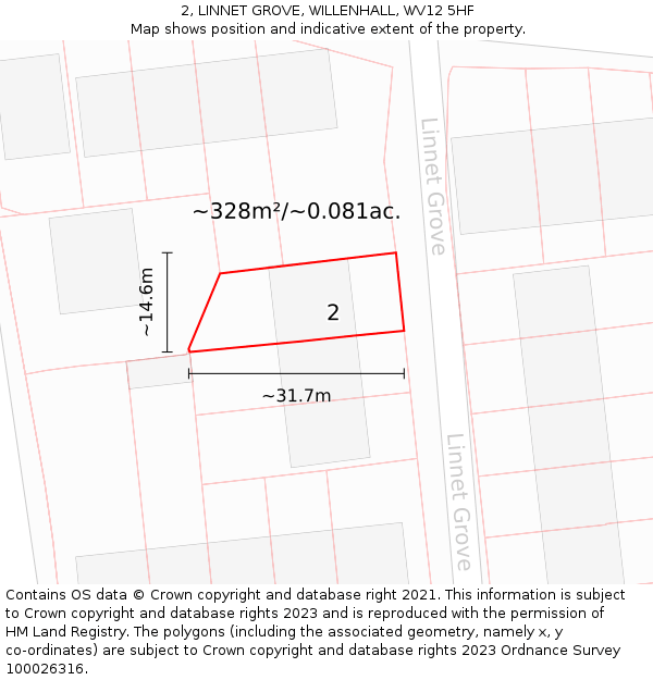 2, LINNET GROVE, WILLENHALL, WV12 5HF: Plot and title map