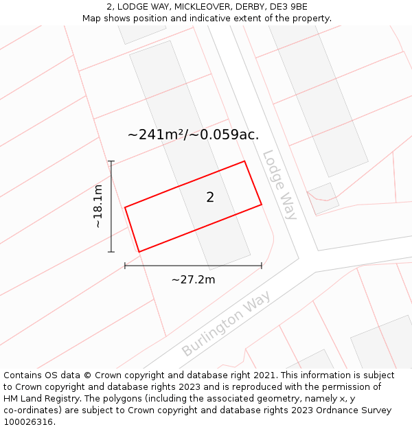 2, LODGE WAY, MICKLEOVER, DERBY, DE3 9BE: Plot and title map