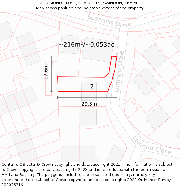 2, LOMOND CLOSE, SPARCELLS, SWINDON, SN5 5FE: Plot and title map