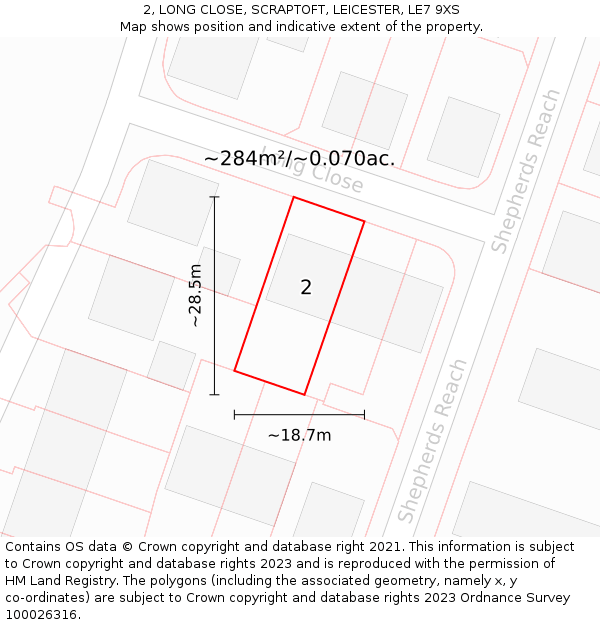 2, LONG CLOSE, SCRAPTOFT, LEICESTER, LE7 9XS: Plot and title map