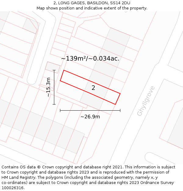 2, LONG GAGES, BASILDON, SS14 2DU: Plot and title map