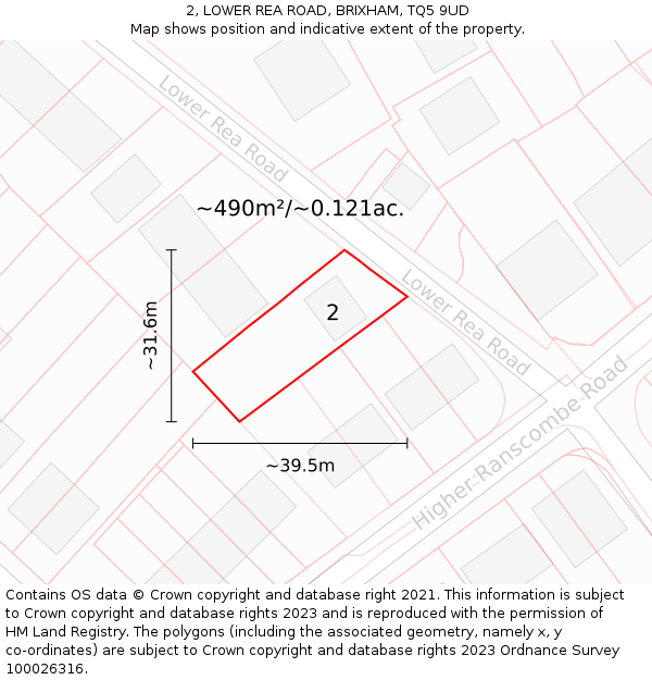 2, LOWER REA ROAD, BRIXHAM, TQ5 9UD: Plot and title map