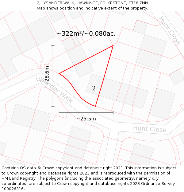 2, LYSANDER WALK, HAWKINGE, FOLKESTONE, CT18 7NN: Plot and title map
