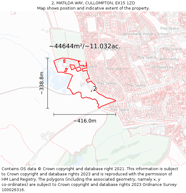 2, MATILDA WAY, CULLOMPTON, EX15 1ZD: Plot and title map