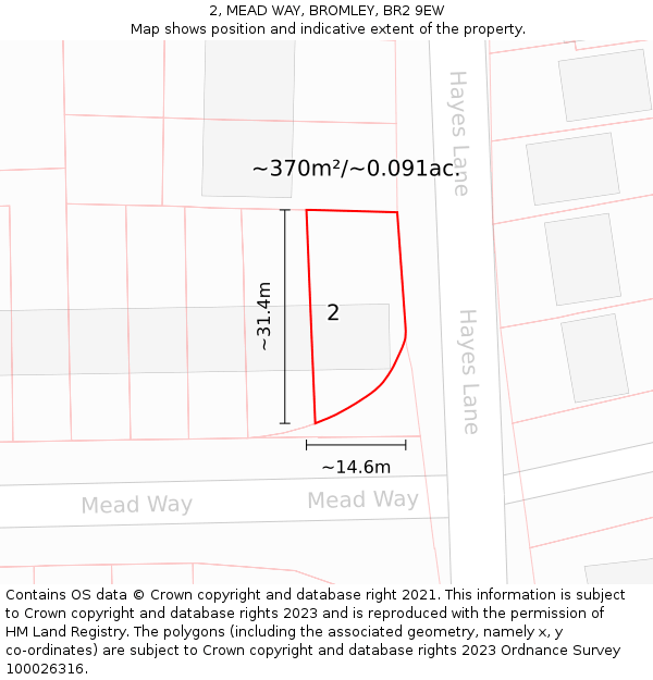 2, MEAD WAY, BROMLEY, BR2 9EW: Plot and title map