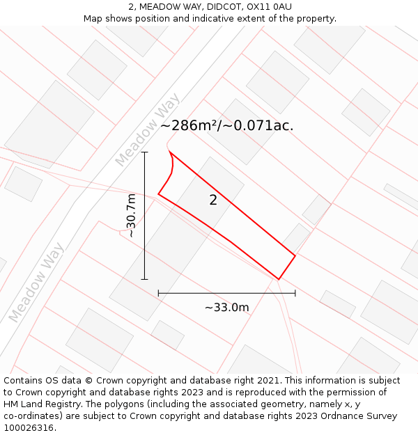 2, MEADOW WAY, DIDCOT, OX11 0AU: Plot and title map