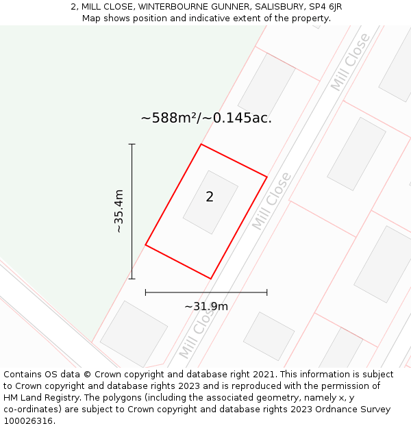 2, MILL CLOSE, WINTERBOURNE GUNNER, SALISBURY, SP4 6JR: Plot and title map