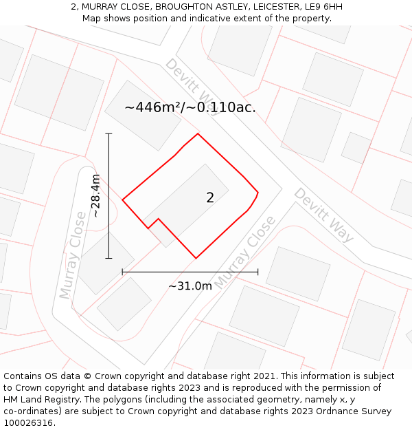 2, MURRAY CLOSE, BROUGHTON ASTLEY, LEICESTER, LE9 6HH: Plot and title map
