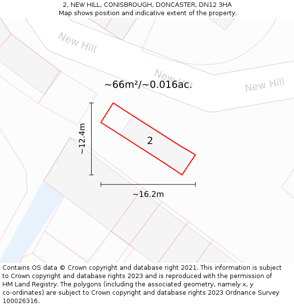 2, NEW HILL, CONISBROUGH, DONCASTER, DN12 3HA: Plot and title map