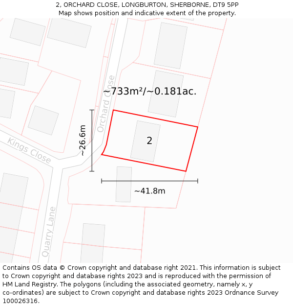 2, ORCHARD CLOSE, LONGBURTON, SHERBORNE, DT9 5PP: Plot and title map