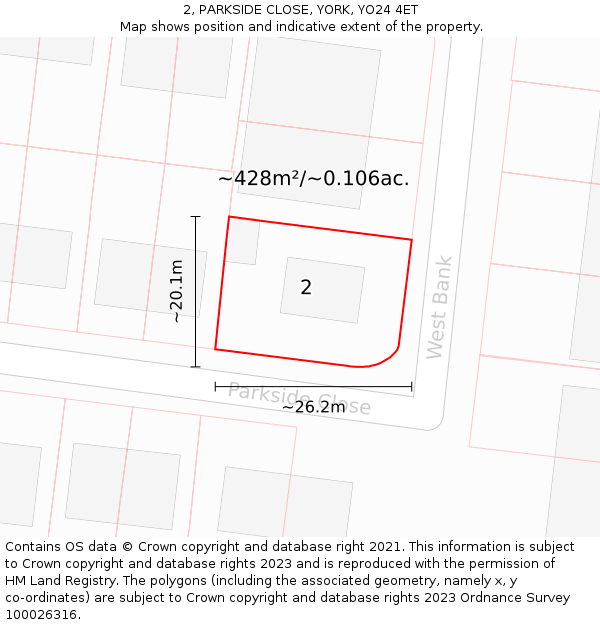 2, PARKSIDE CLOSE, YORK, YO24 4ET: Plot and title map