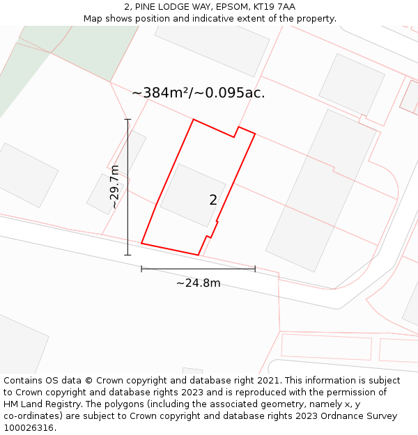 2, PINE LODGE WAY, EPSOM, KT19 7AA: Plot and title map