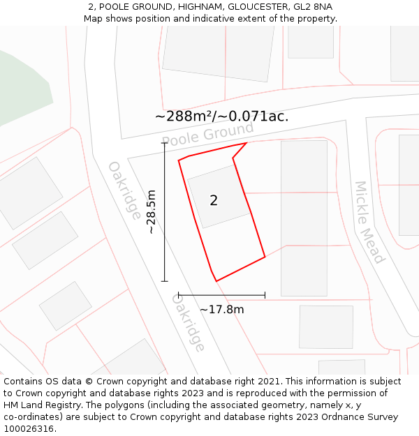 2, POOLE GROUND, HIGHNAM, GLOUCESTER, GL2 8NA: Plot and title map