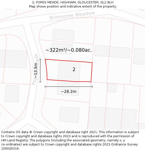 2, POPES MEADE, HIGHNAM, GLOUCESTER, GL2 8LH: Plot and title map