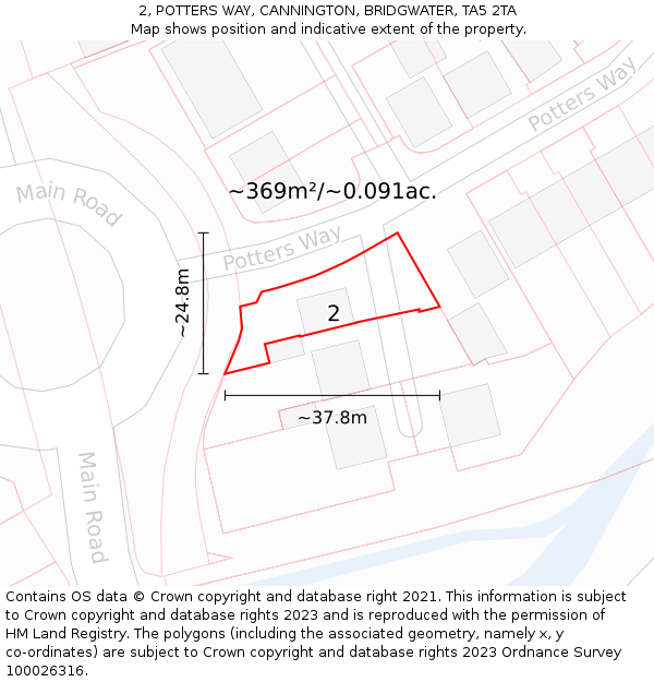 2, POTTERS WAY, CANNINGTON, BRIDGWATER, TA5 2TA: Plot and title map