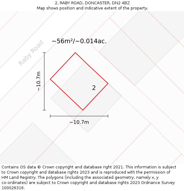 2, RABY ROAD, DONCASTER, DN2 4BZ: Plot and title map
