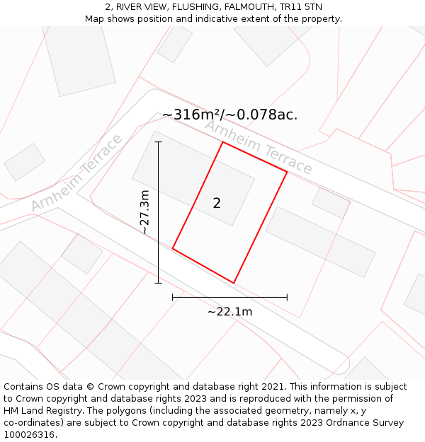 2, RIVER VIEW, FLUSHING, FALMOUTH, TR11 5TN: Plot and title map