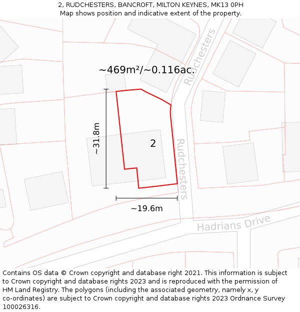 2, RUDCHESTERS, BANCROFT, MILTON KEYNES, MK13 0PH: Plot and title map