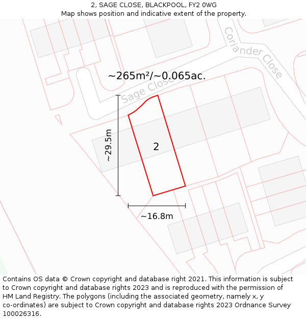 2, SAGE CLOSE, BLACKPOOL, FY2 0WG: Plot and title map