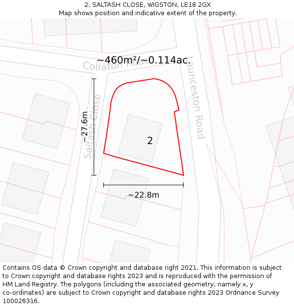 2, SALTASH CLOSE, WIGSTON, LE18 2GX: Plot and title map