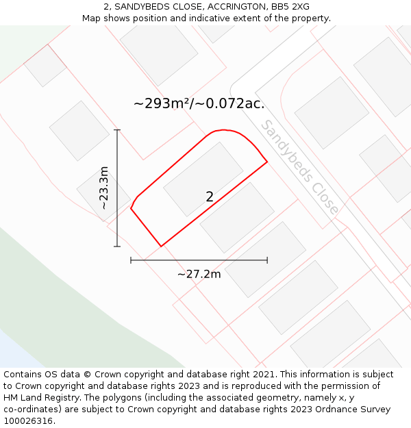 2, SANDYBEDS CLOSE, ACCRINGTON, BB5 2XG: Plot and title map