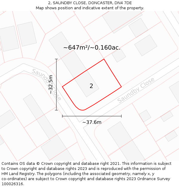 2, SAUNDBY CLOSE, DONCASTER, DN4 7DE: Plot and title map