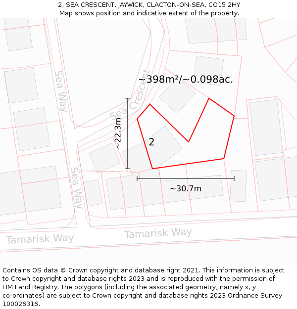 2, SEA CRESCENT, JAYWICK, CLACTON-ON-SEA, CO15 2HY: Plot and title map
