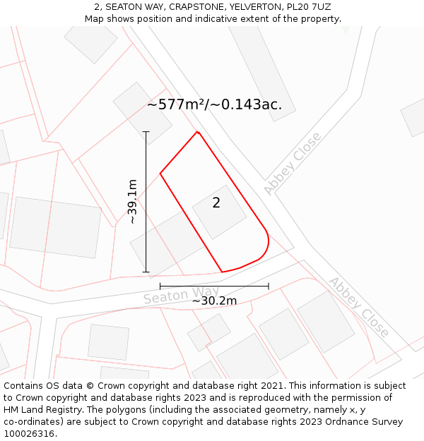 2, SEATON WAY, CRAPSTONE, YELVERTON, PL20 7UZ: Plot and title map