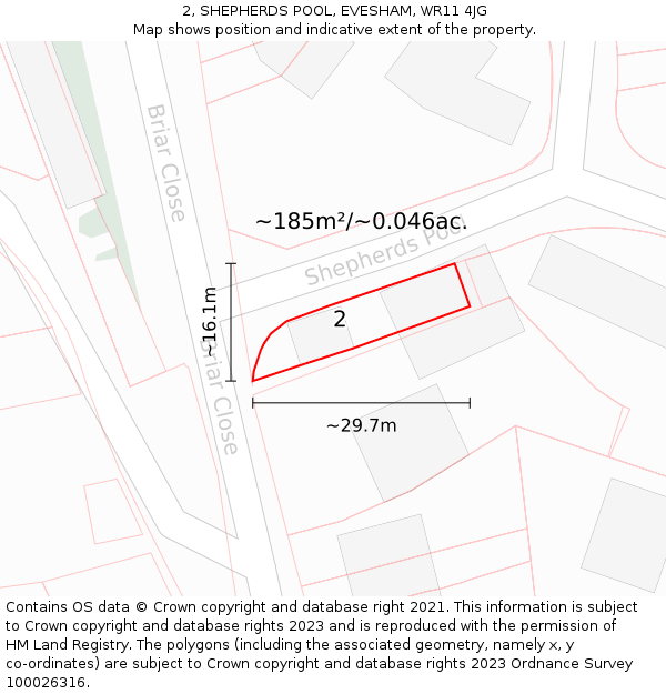 2, SHEPHERDS POOL, EVESHAM, WR11 4JG: Plot and title map