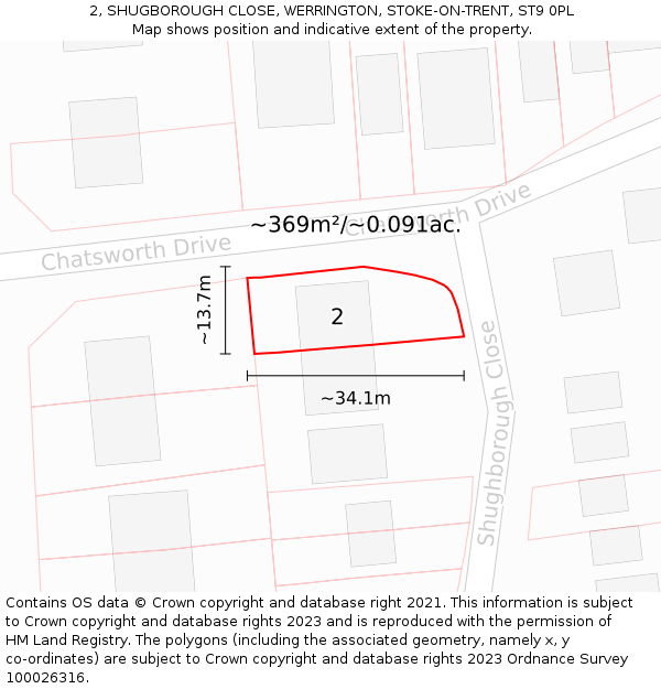 2, SHUGBOROUGH CLOSE, WERRINGTON, STOKE-ON-TRENT, ST9 0PL: Plot and title map