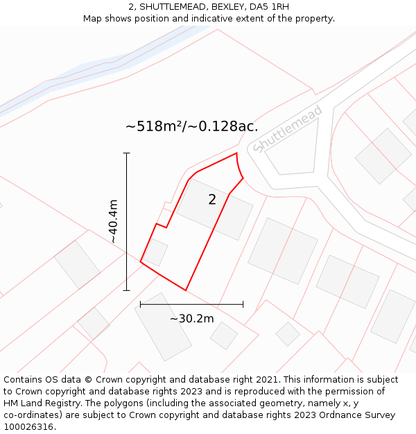2, SHUTTLEMEAD, BEXLEY, DA5 1RH: Plot and title map