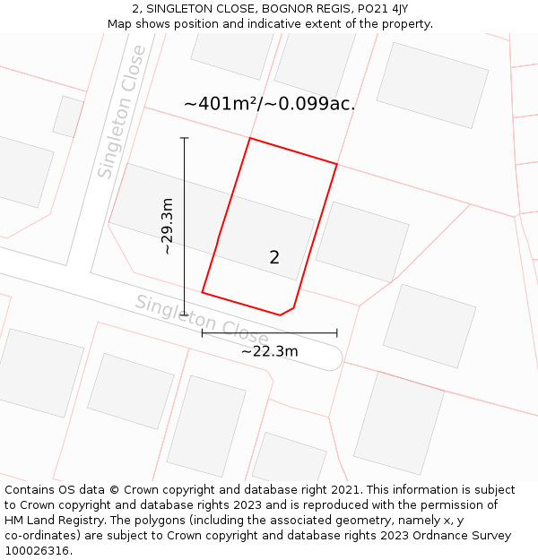 2, SINGLETON CLOSE, BOGNOR REGIS, PO21 4JY: Plot and title map