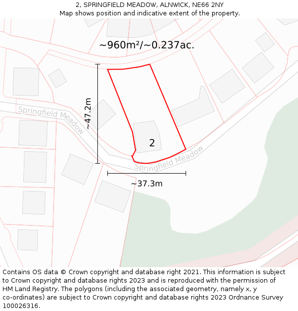 2, SPRINGFIELD MEADOW, ALNWICK, NE66 2NY: Plot and title map