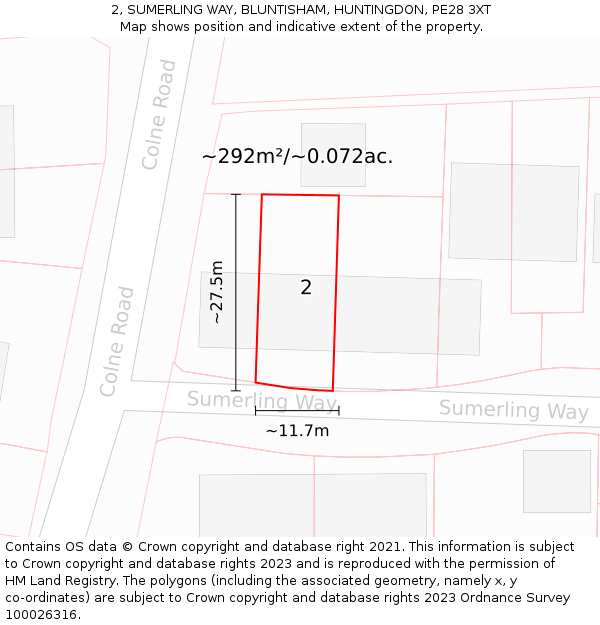 2, SUMERLING WAY, BLUNTISHAM, HUNTINGDON, PE28 3XT: Plot and title map