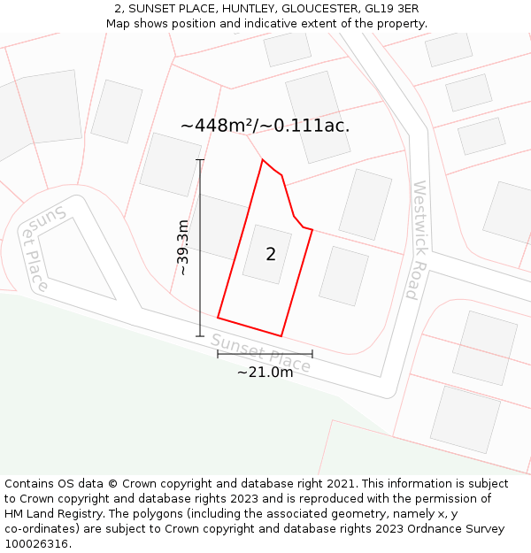 2, SUNSET PLACE, HUNTLEY, GLOUCESTER, GL19 3ER: Plot and title map