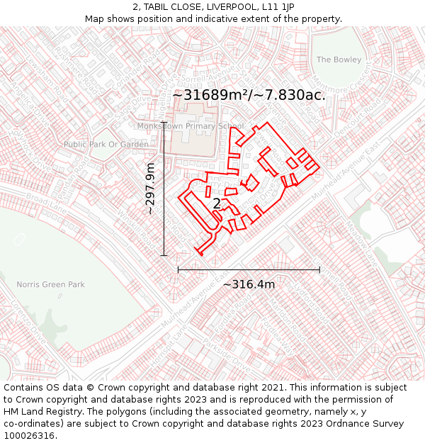 2, TABIL CLOSE, LIVERPOOL, L11 1JP: Plot and title map