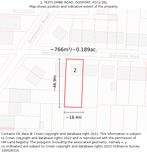 2, TESTCOMBE ROAD, GOSPORT, PO12 2EL: Plot and title map