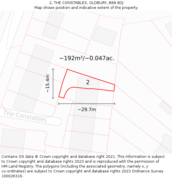 2, THE CONSTABLES, OLDBURY, B68 8DJ: Plot and title map