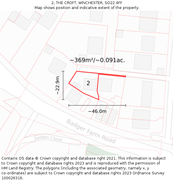 2, THE CROFT, WINCHESTER, SO22 4FF: Plot and title map