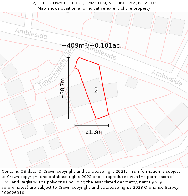 2, TILBERTHWAITE CLOSE, GAMSTON, NOTTINGHAM, NG2 6QP: Plot and title map