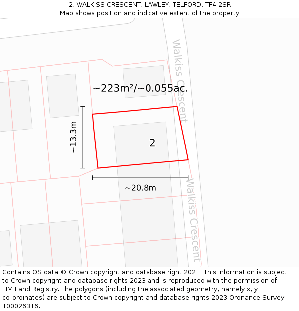 2, WALKISS CRESCENT, LAWLEY, TELFORD, TF4 2SR: Plot and title map