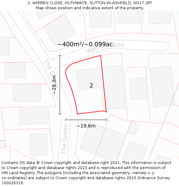 2, WARREN CLOSE, HUTHWAITE, SUTTON-IN-ASHFIELD, NG17 2RT: Plot and title map